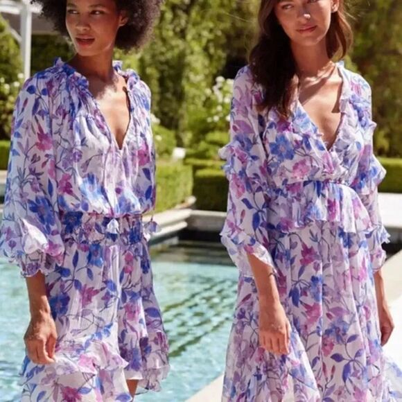 NWT MISA Los Angeles Almaha ruffle floral Dress in Amethyst Floral sz small - Picture 1 of 12